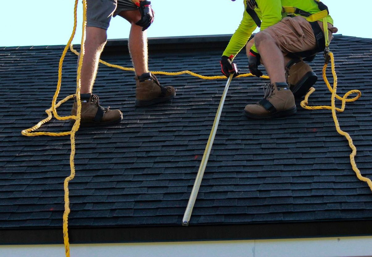 a couple of people that are on a roof